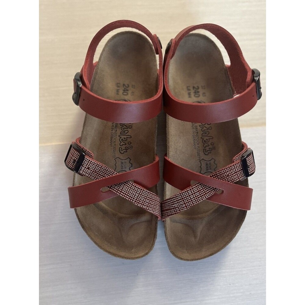 BIRKI'S by Birkenstock US 6.5 EU 37 Sandals Lillie Red Plaid Birko Flor Buckle - Picture 2 of 7